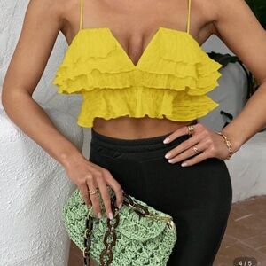 SHEIN Yellow Layered Ruffle Crop Top